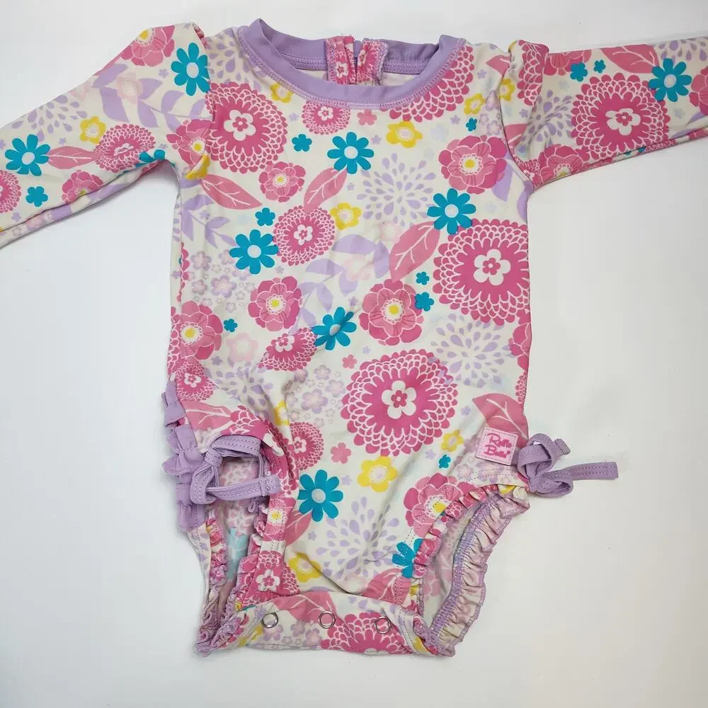 RuffleButts Baby Girl 6–12M Long Sleeve One Piece Swimsuit Set seersucker